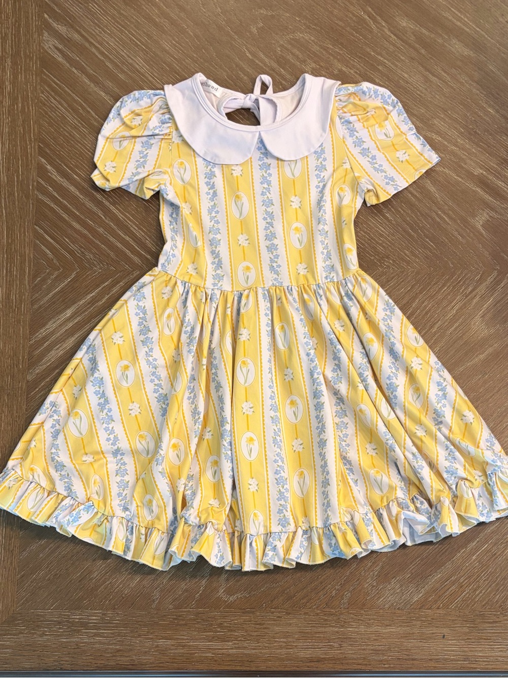 Little Stockings Girlhood Yellow Floral Stripe Dress with Peter Pan Collar
